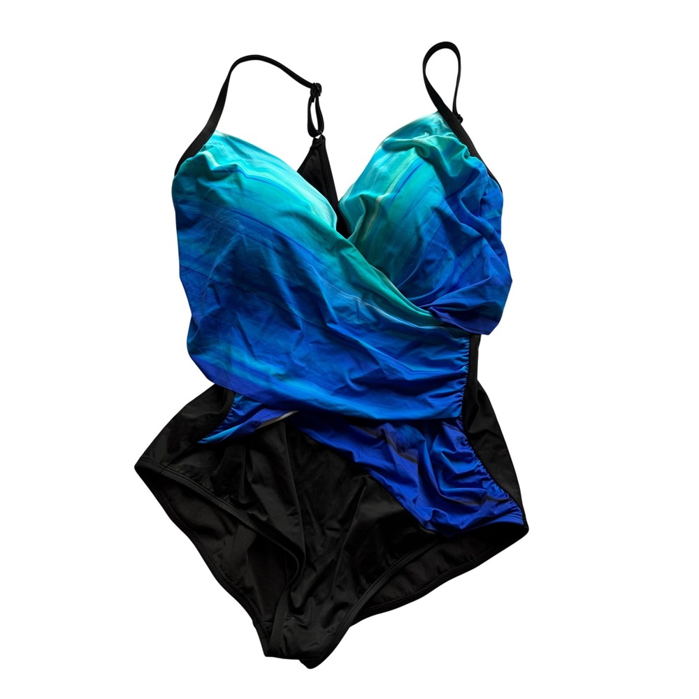 Embrace Your Curves Miracle Brands Swimsuit 2X 20W-22W Blue Ombre Tummy Control